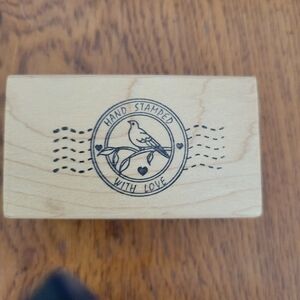 Hand Stamped With Love Rubber Stamp Wooden Block